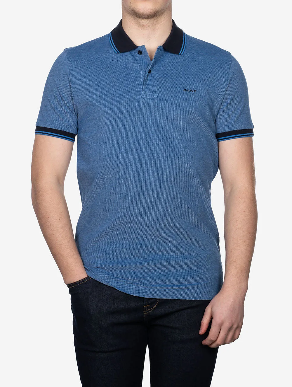 4-Colour Oxford Short Sleeve Piqué Polo Day Blue