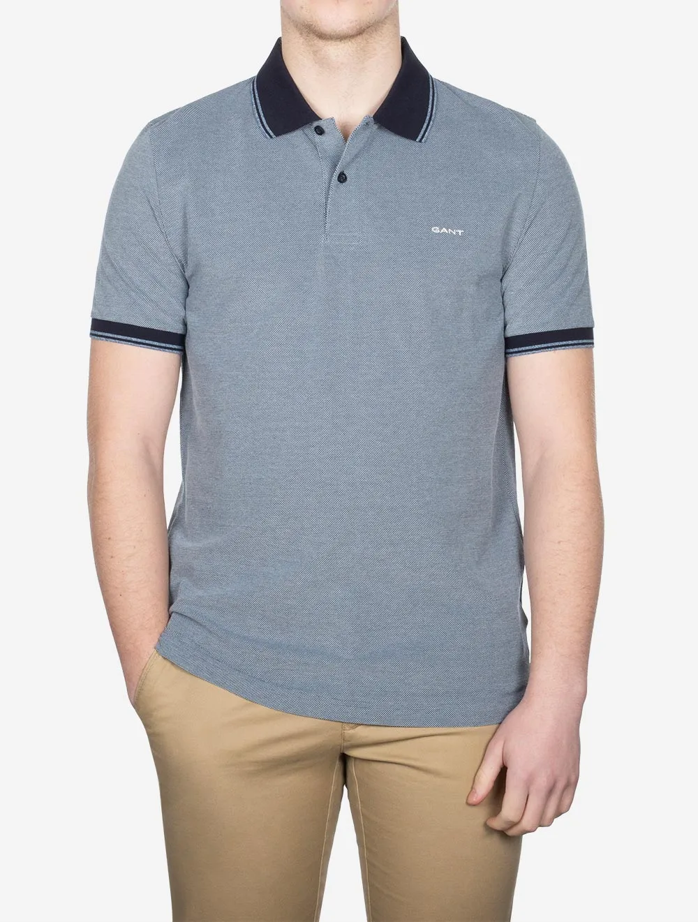 4 Colour Oxford Short Sleeve Pique Polo Dusty Blue Sea