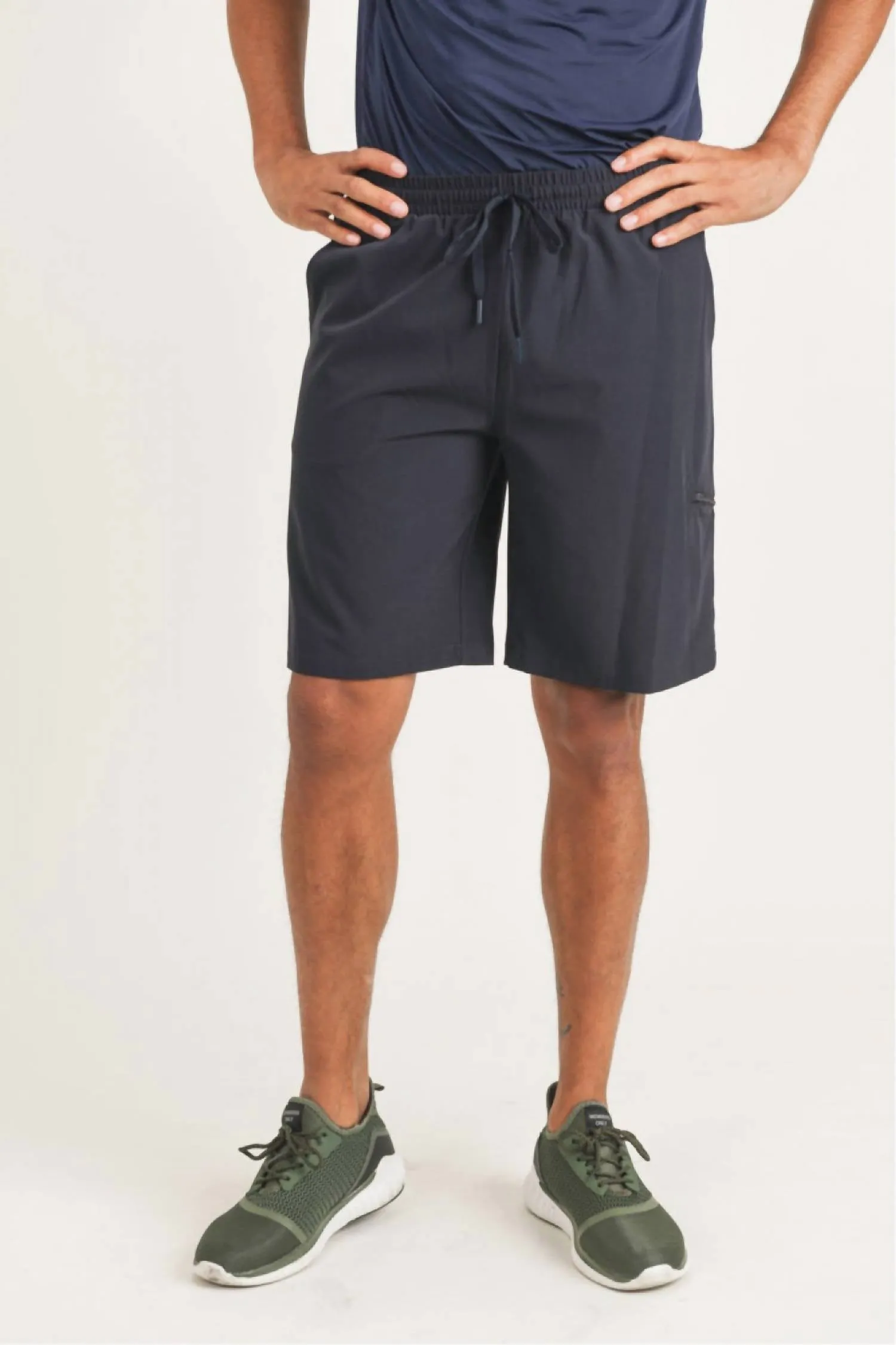 Active Drawstring Shorts With Zippered Pouch In Navy
