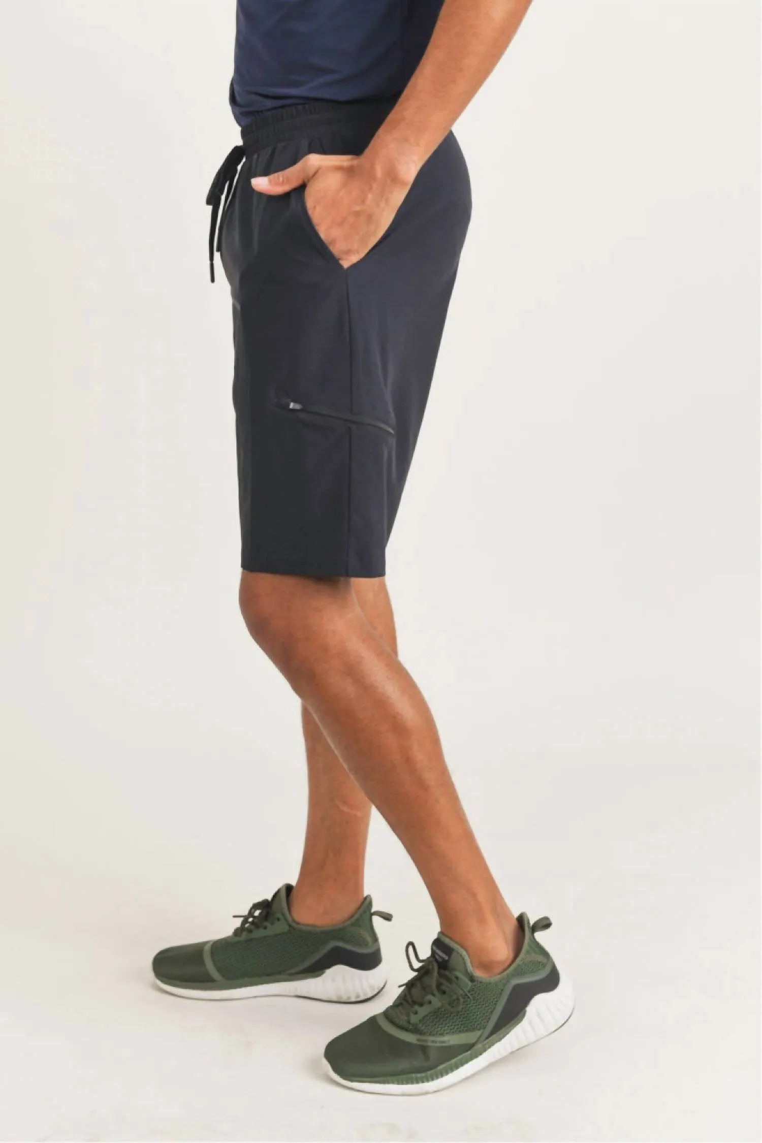 Active Drawstring Shorts With Zippered Pouch In Navy