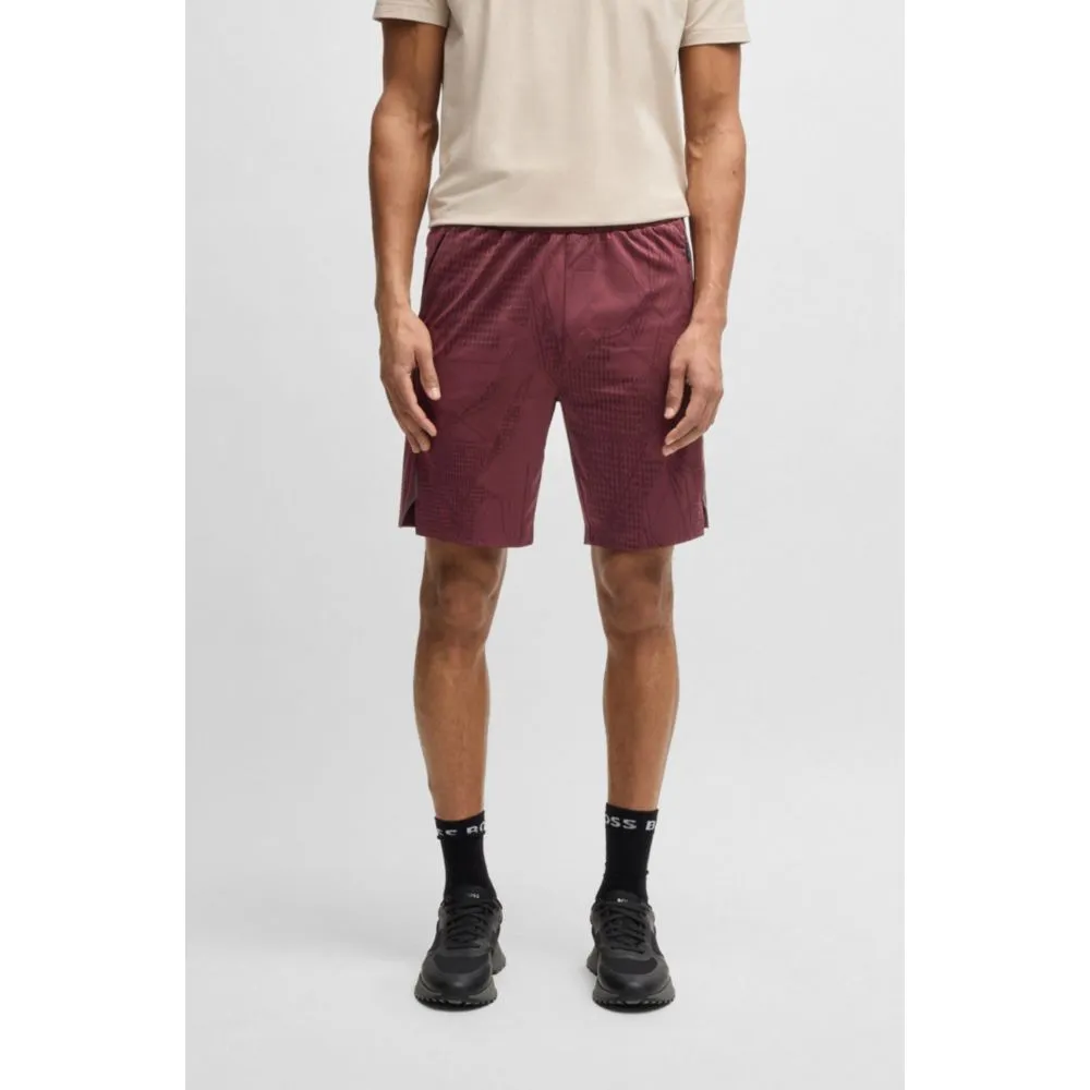 Active patterned shorts in four-way stretch fabric