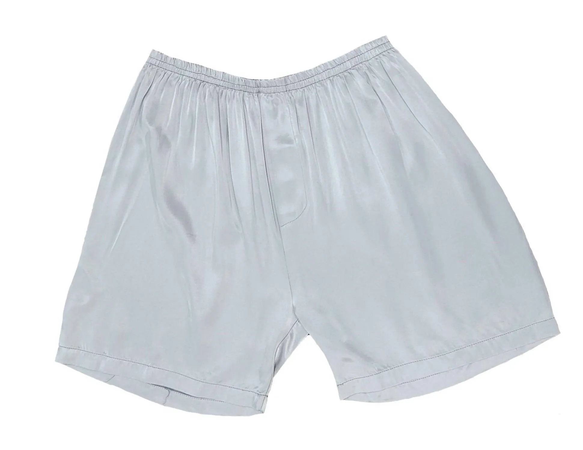 Adam Satin Boxer With Faux Fly In Dark Silver