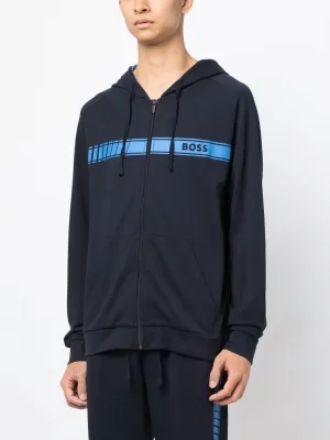 Authentic Zip Up Hooded Sweatshirt In Navy Blue