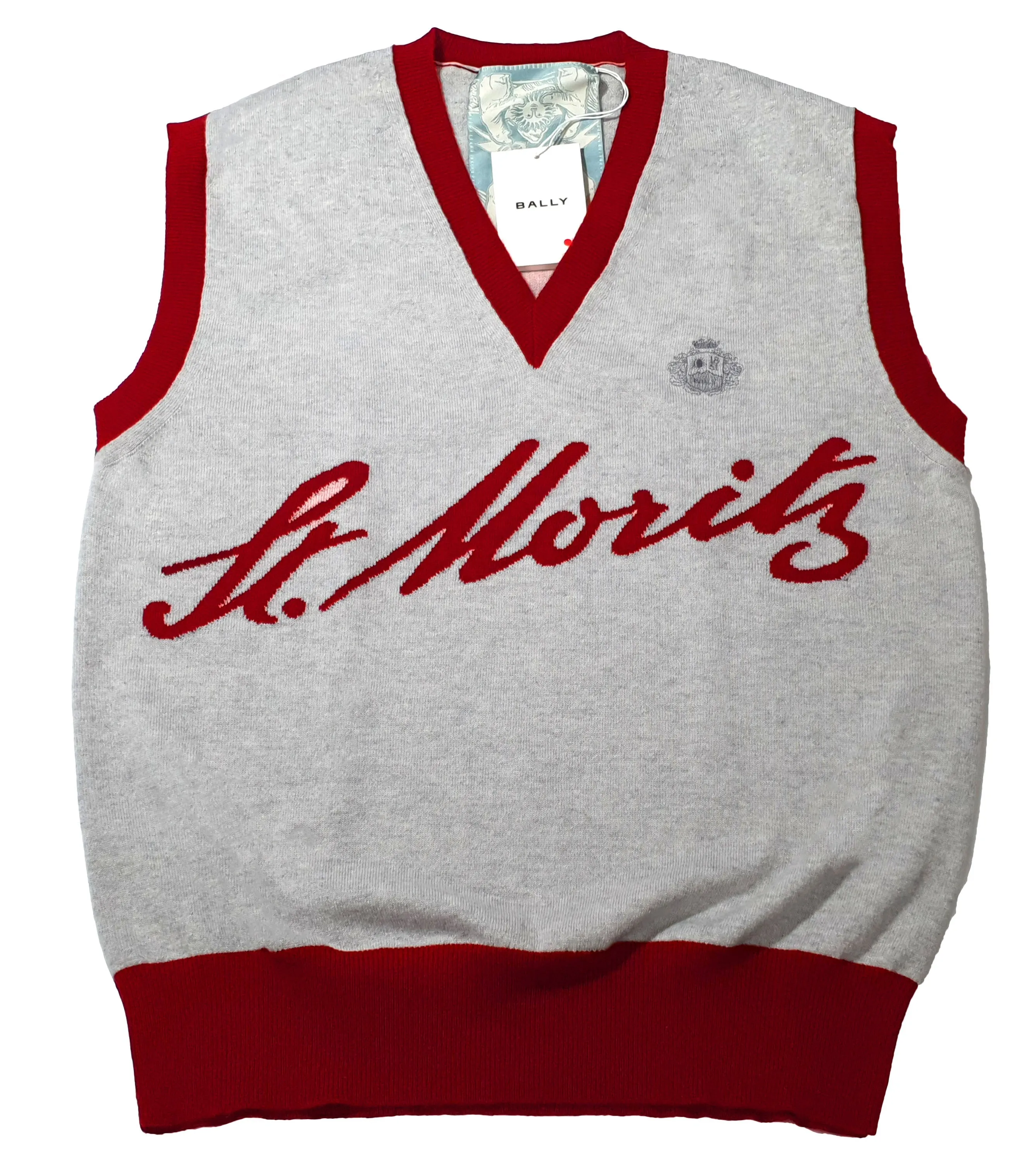 Bally 6302917 Silver Logo Cashmere Knit Wool Vest