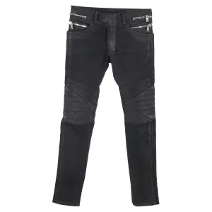 Balmain Waxed Slim-Fit Biker Jeans in Black Cotton Denim