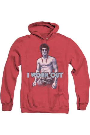 Bruce Lee Lee Works Out Adult Heather Hoodie