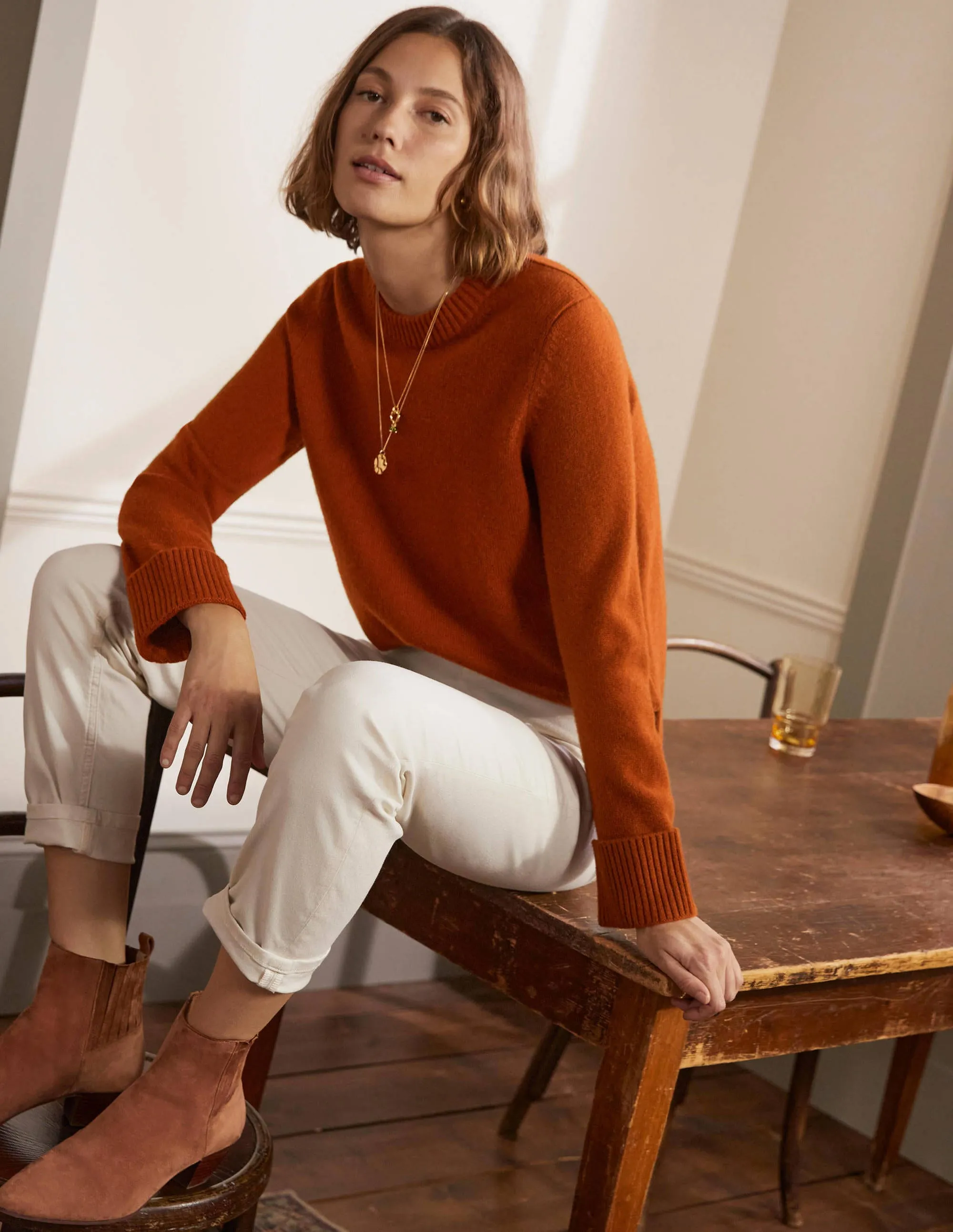 Cashmere Cuff Detail Jumper-Carnelian Red