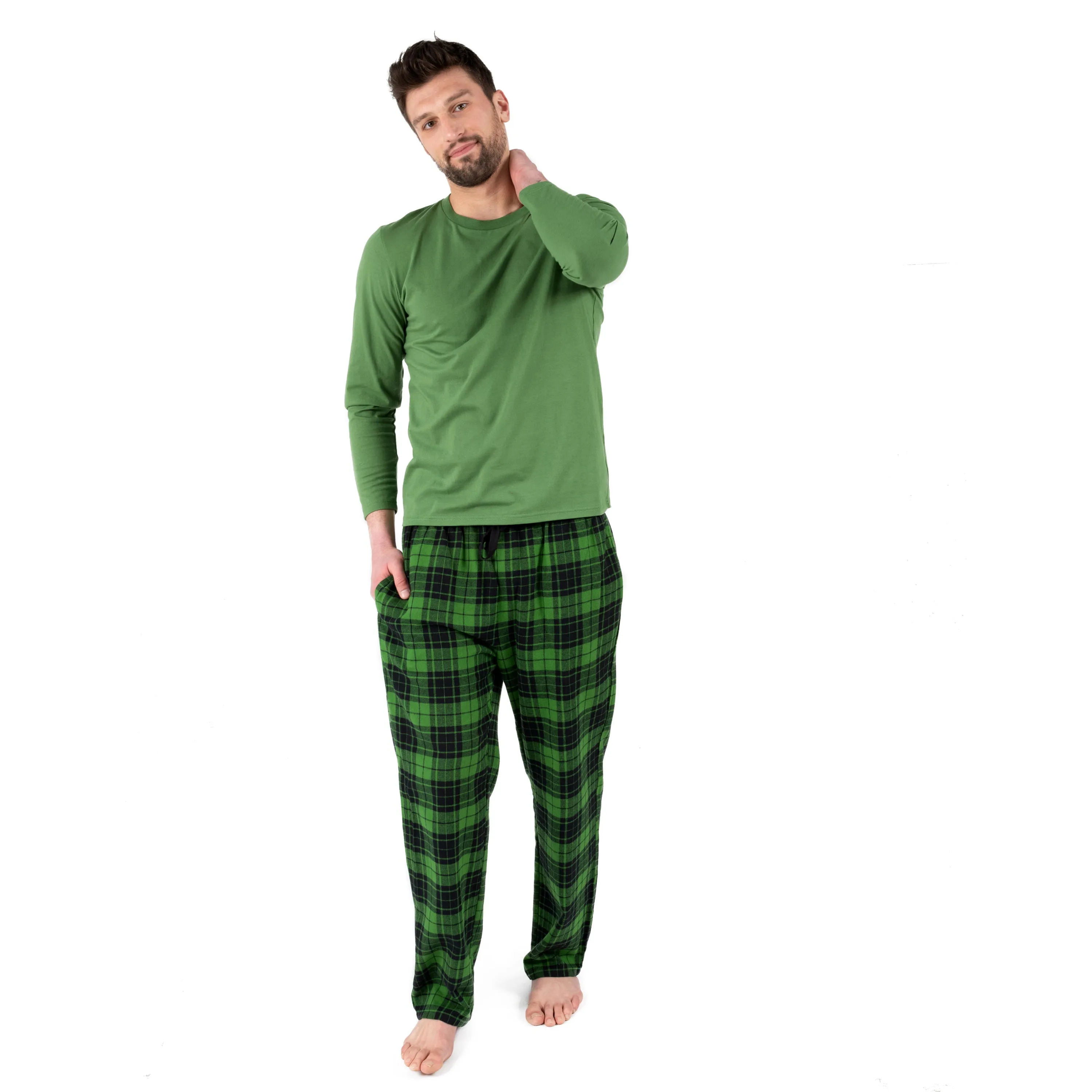 Christmas Mens Cotton Top Flannel Pant Pajamas Plaid
