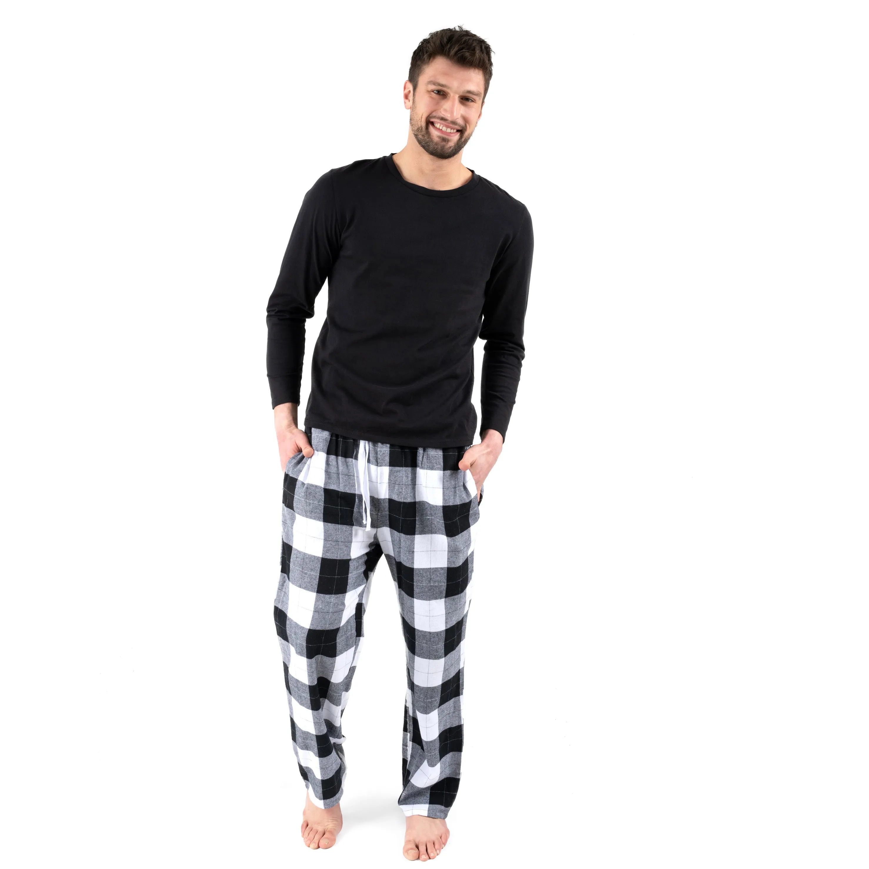 Christmas Mens Cotton Top Flannel Pant Pajamas Plaid