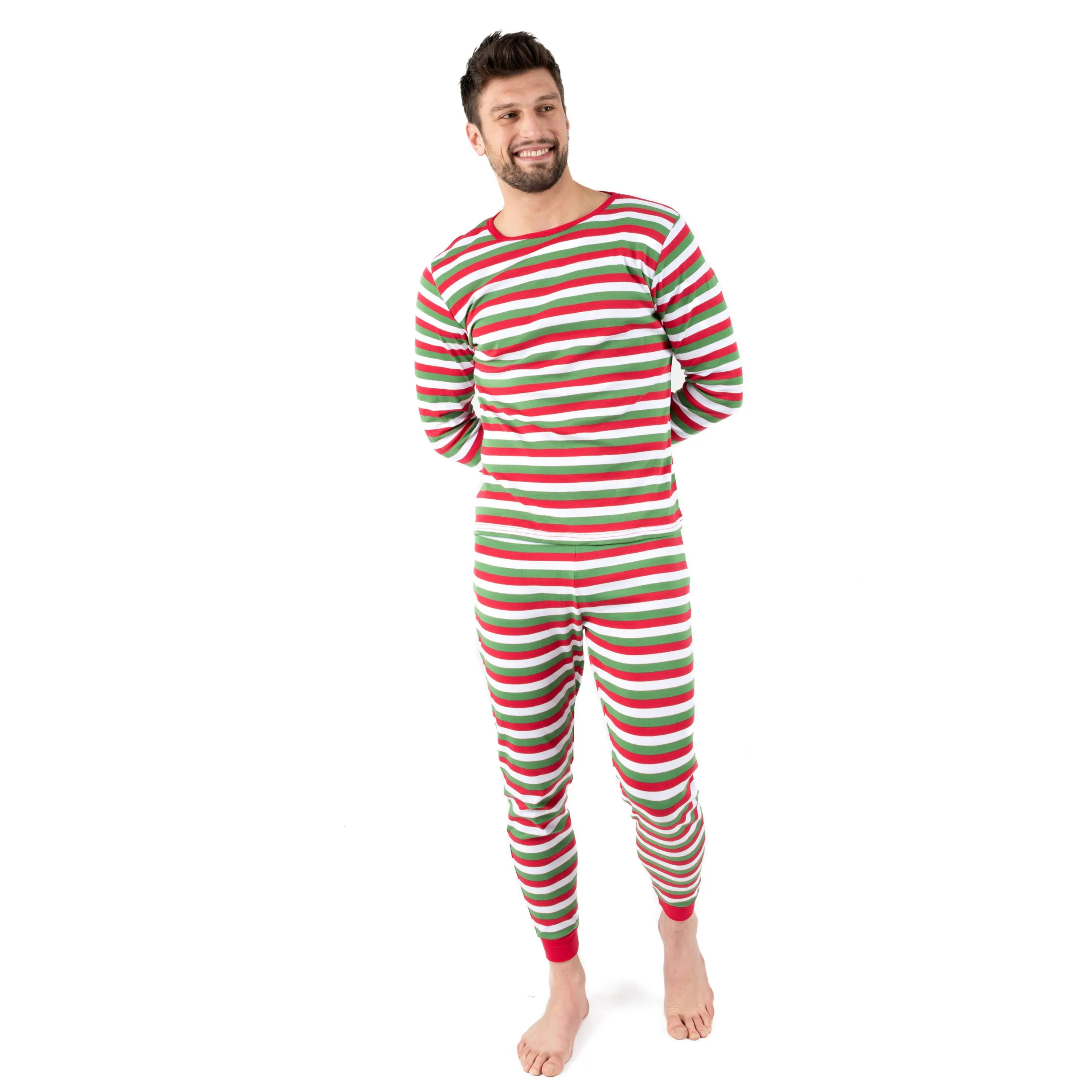 Christmas Mens Two Piece Cotton Pajamas Striped