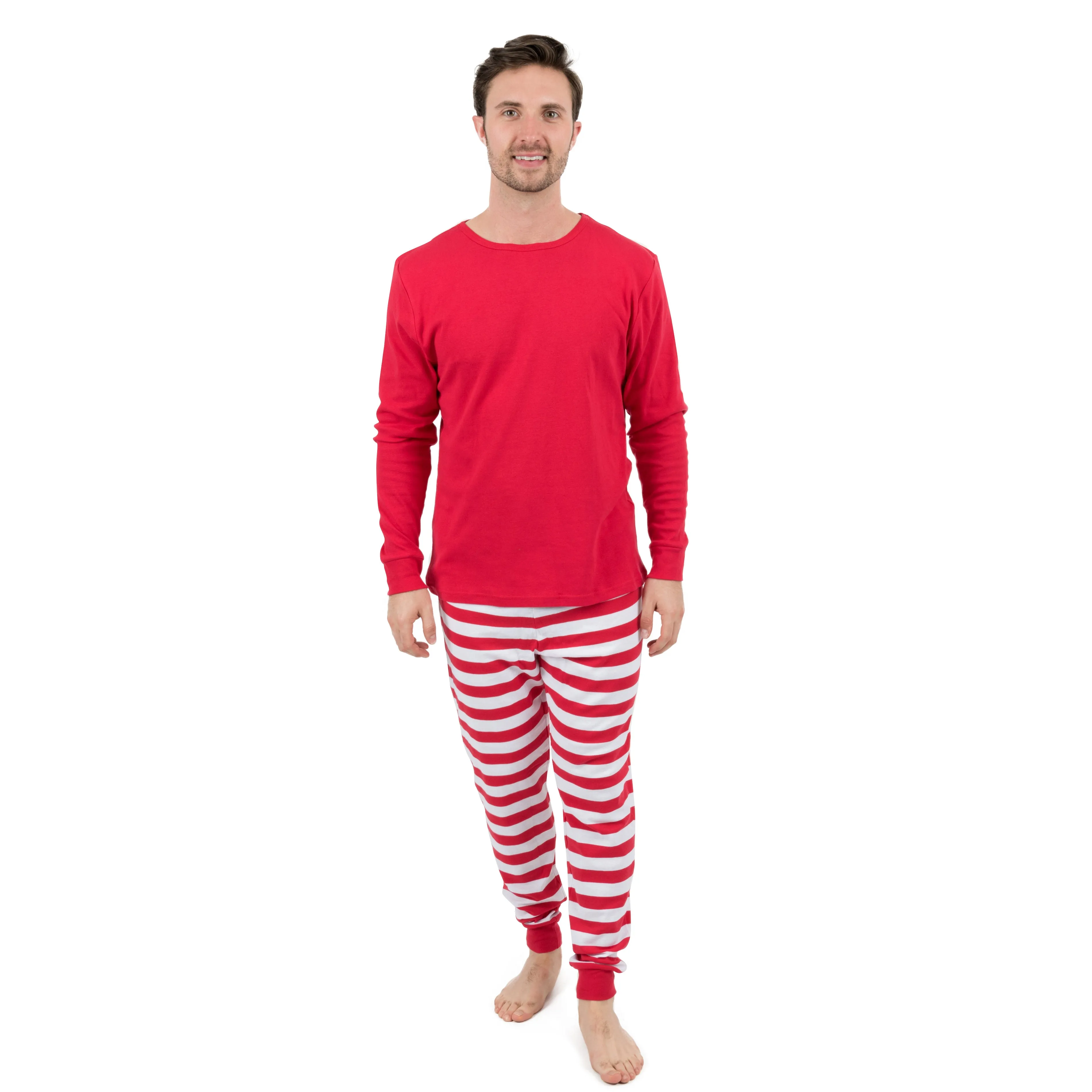 Christmas Mens Two Piece Cotton Pajamas Striped