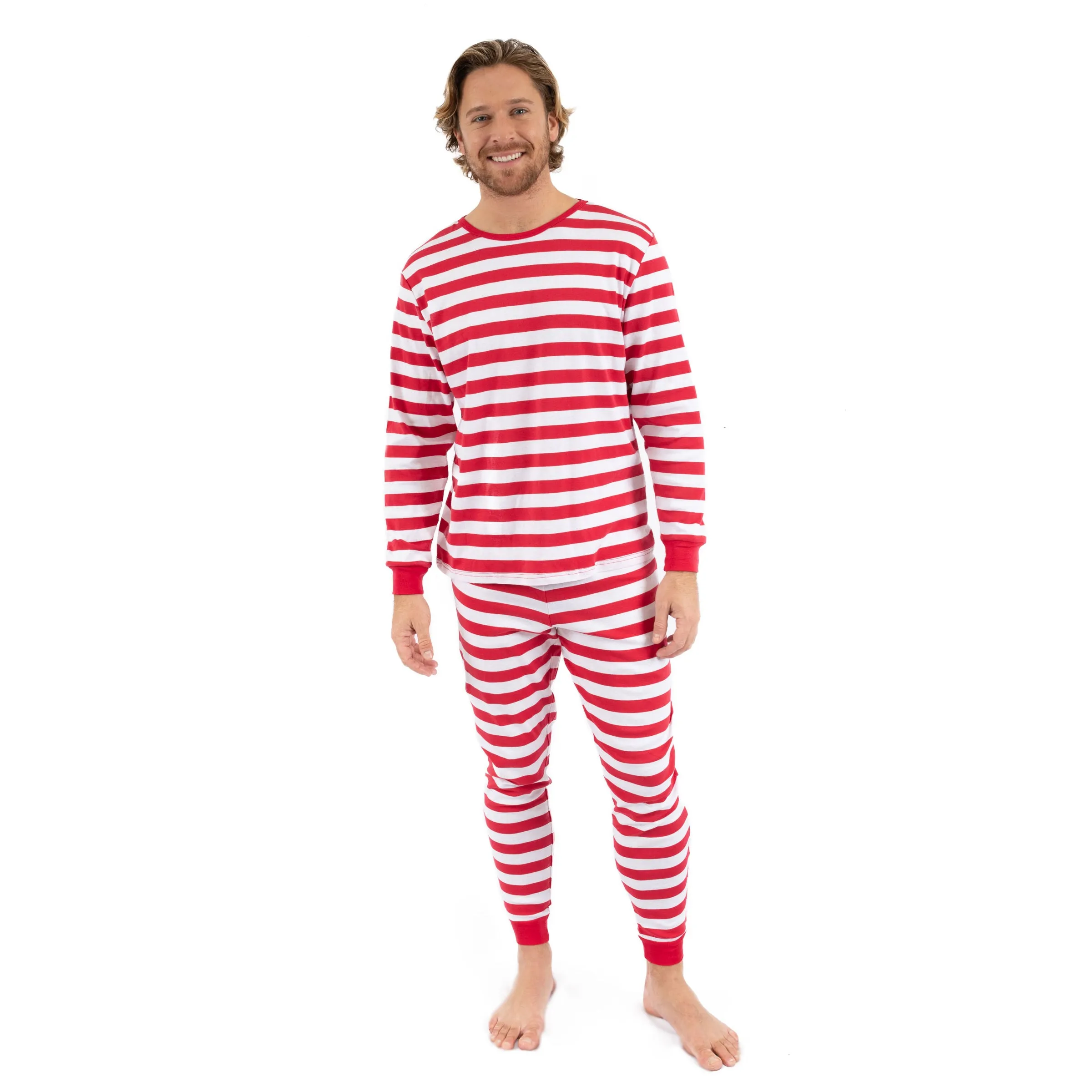 Christmas Mens Two Piece Cotton Pajamas Striped