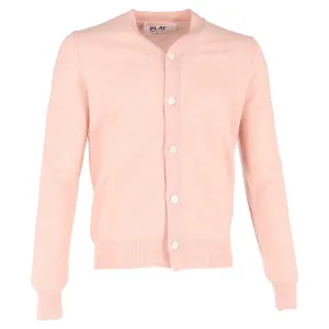 Comme Des Garçons Play Heart Logo-Patch Cardigan in Pink Wool