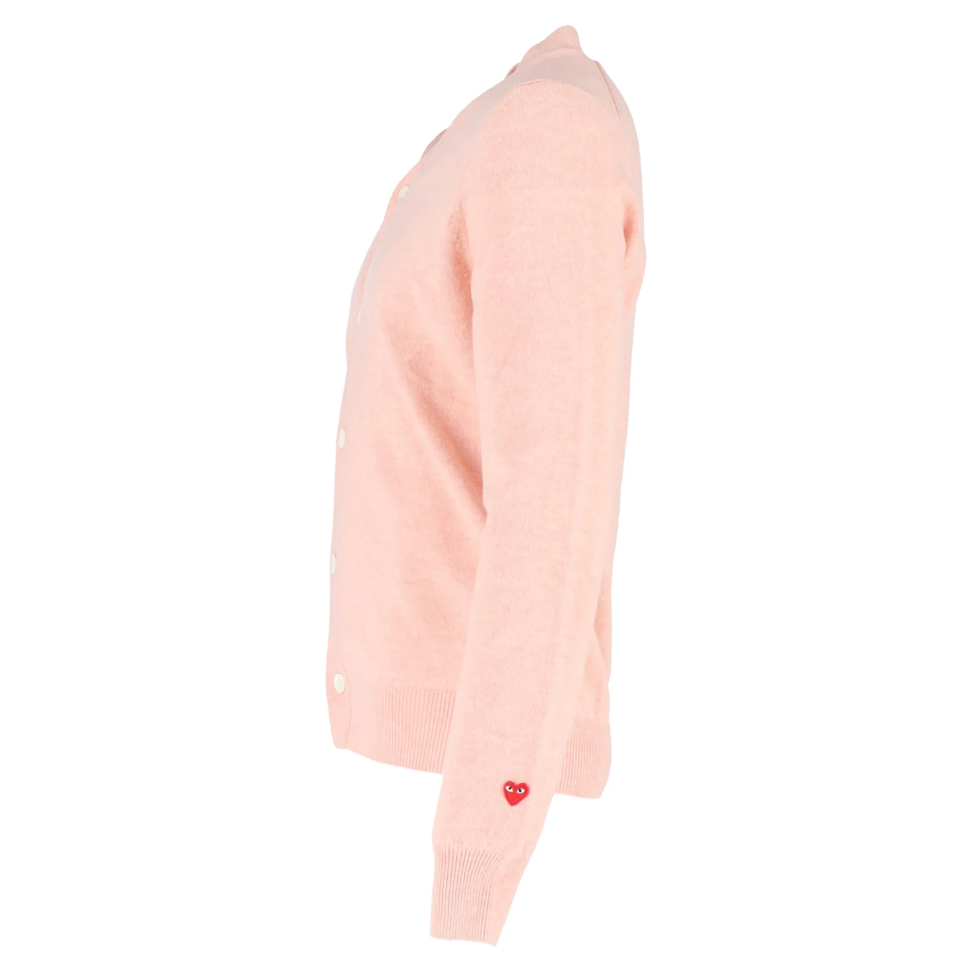 Comme Des Garçons Play Heart Logo-Patch Cardigan in Pink Wool