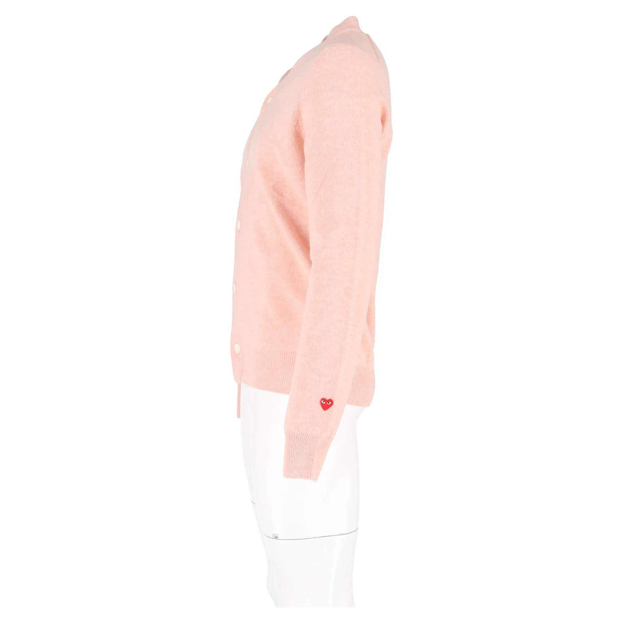 Comme Des Garçons Play Heart Logo-Patch Cardigan in Pink Wool