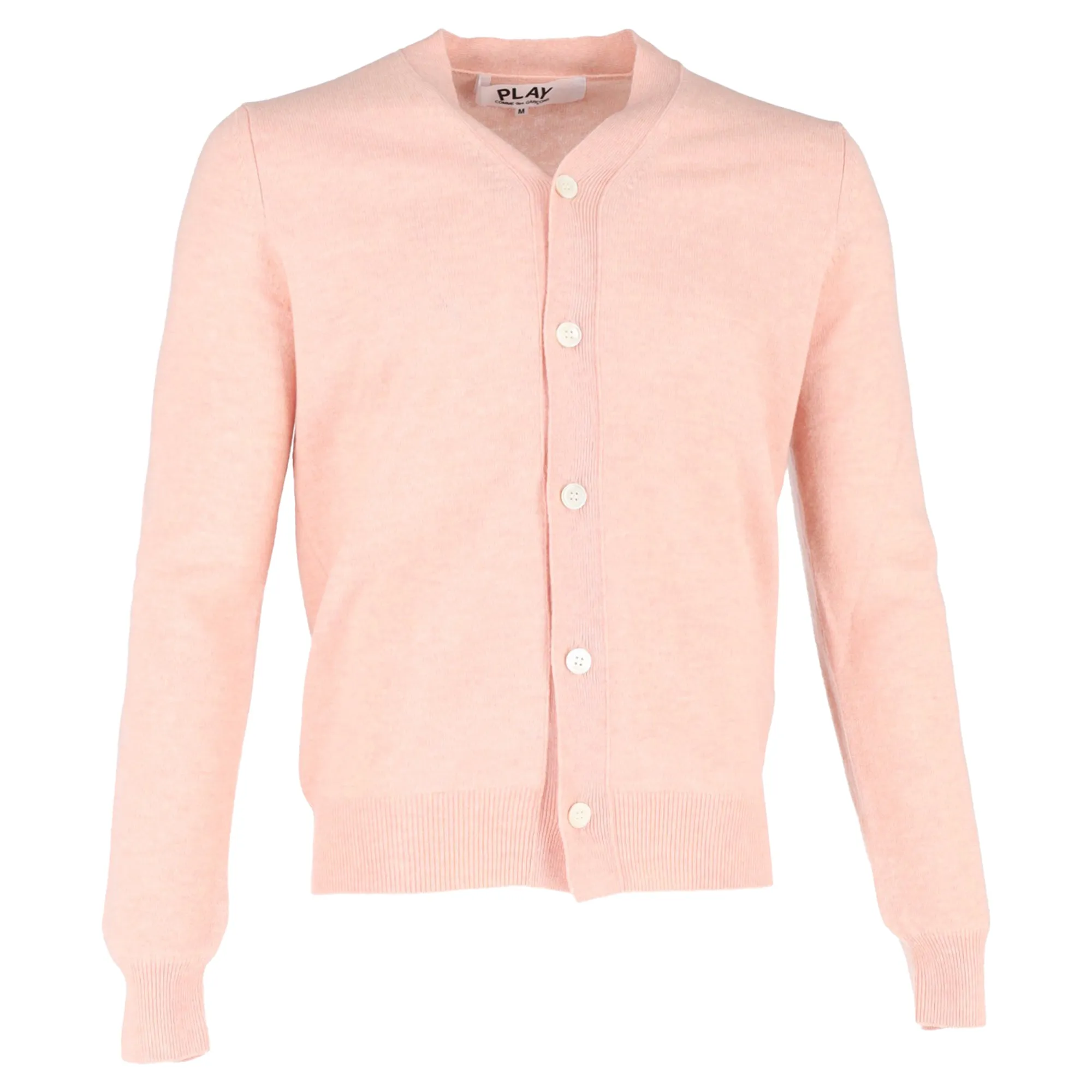 Comme Des Garçons Play Heart Logo-Patch Cardigan in Pink Wool
