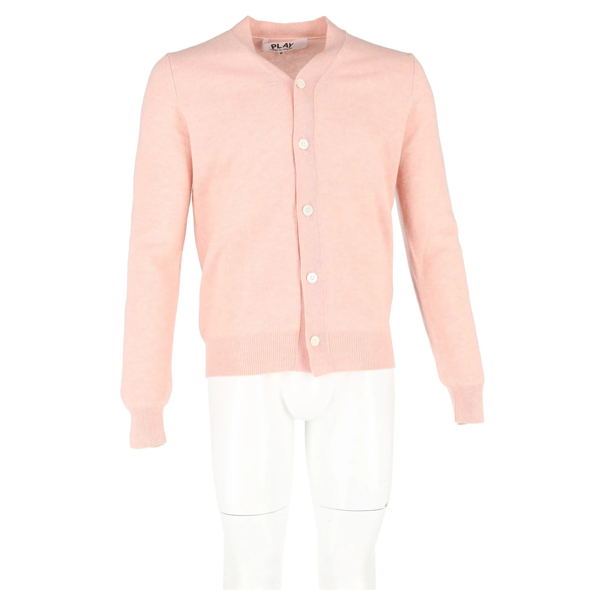Comme Des Garçons Play Heart Logo-Patch Cardigan in Pink Wool