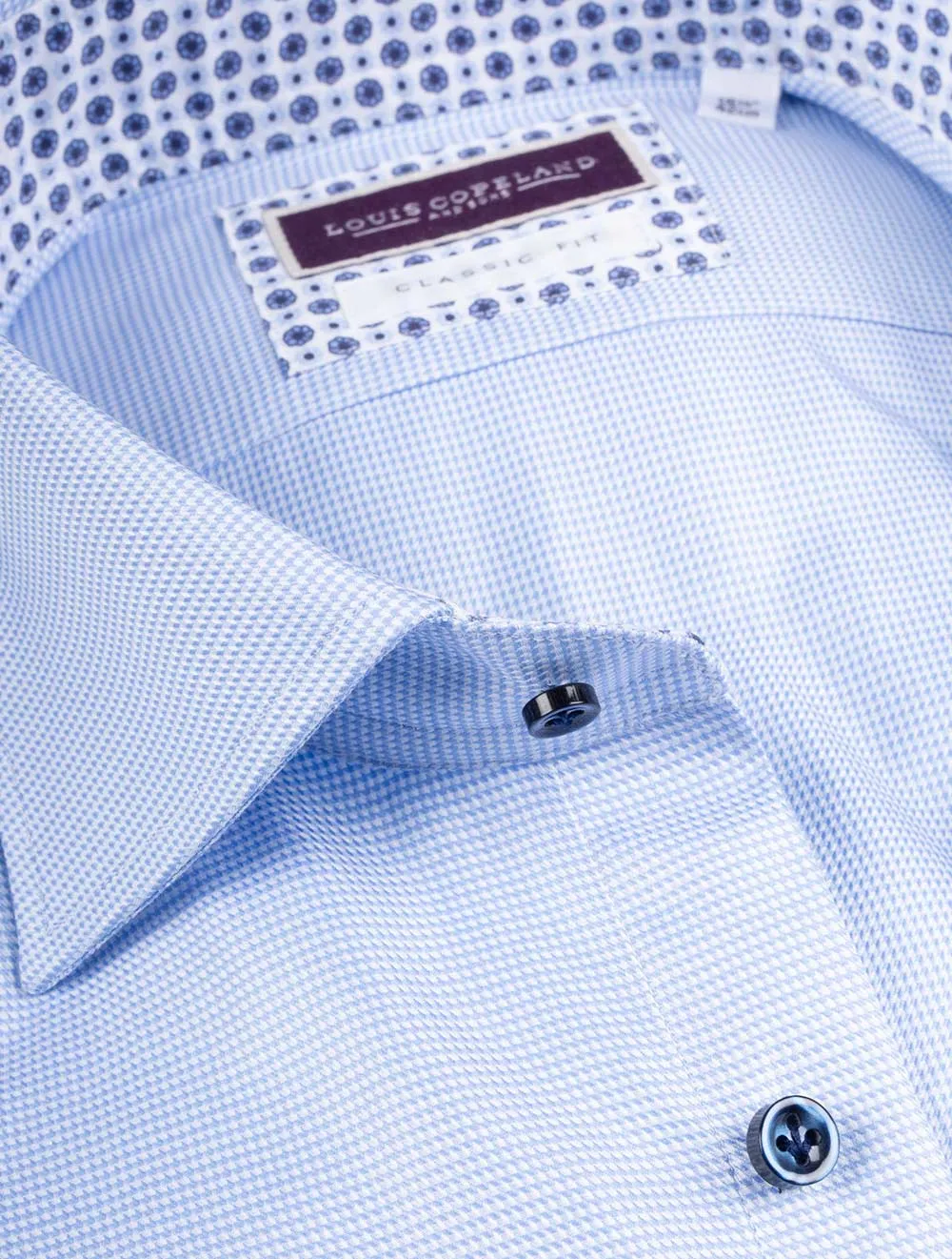 Contrast Buttons with Flowers Inlay Shirt Blue