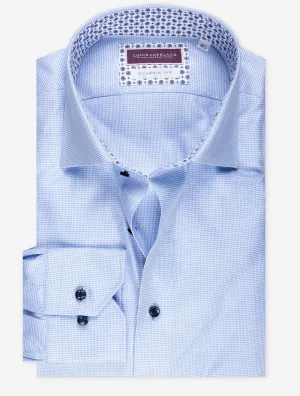 Contrast Buttons with Flowers Inlay Shirt Blue