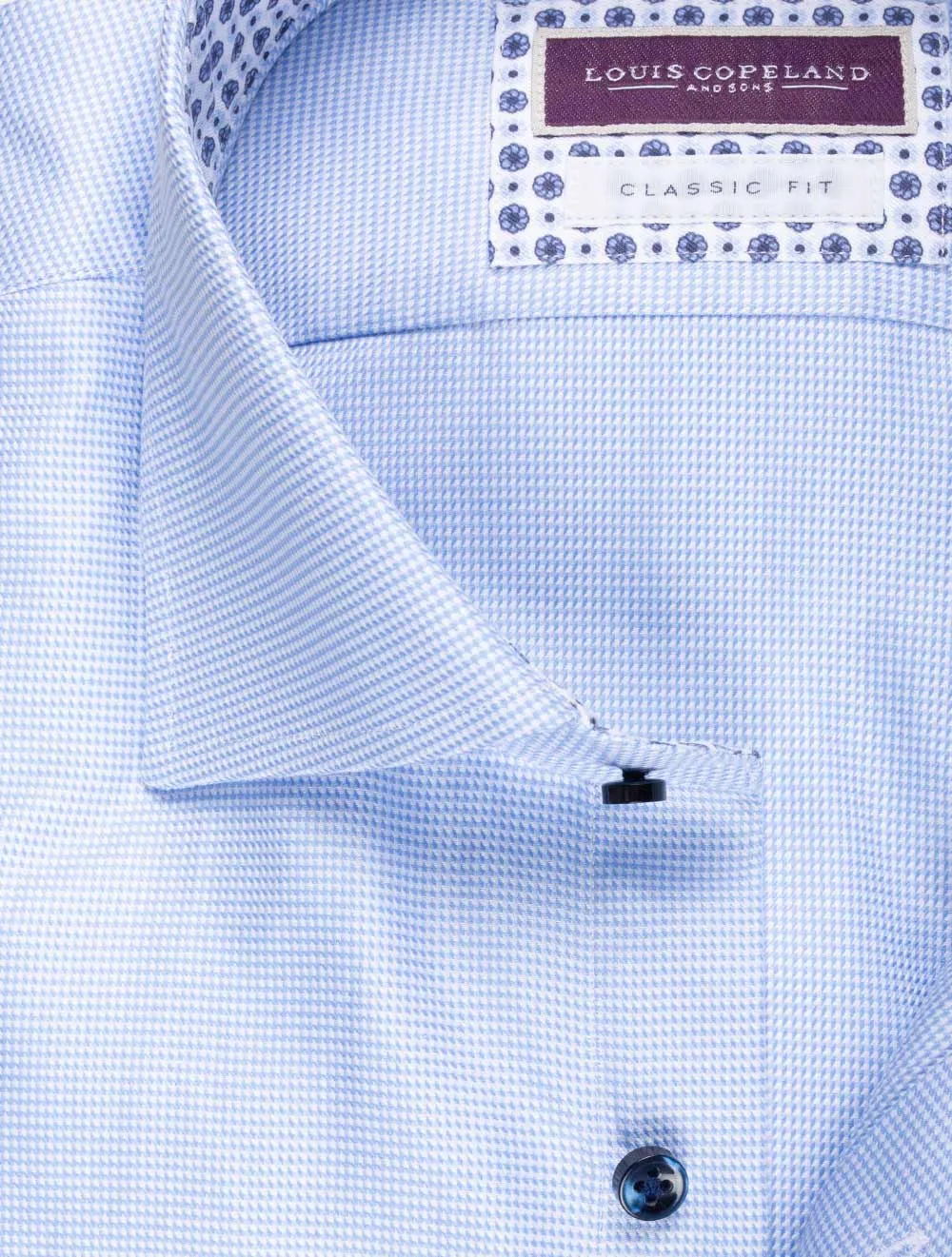 Contrast Buttons with Flowers Inlay Shirt Blue