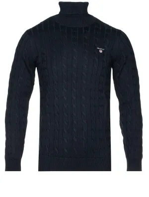 Cotton Cable Turtleneck Evening Blue