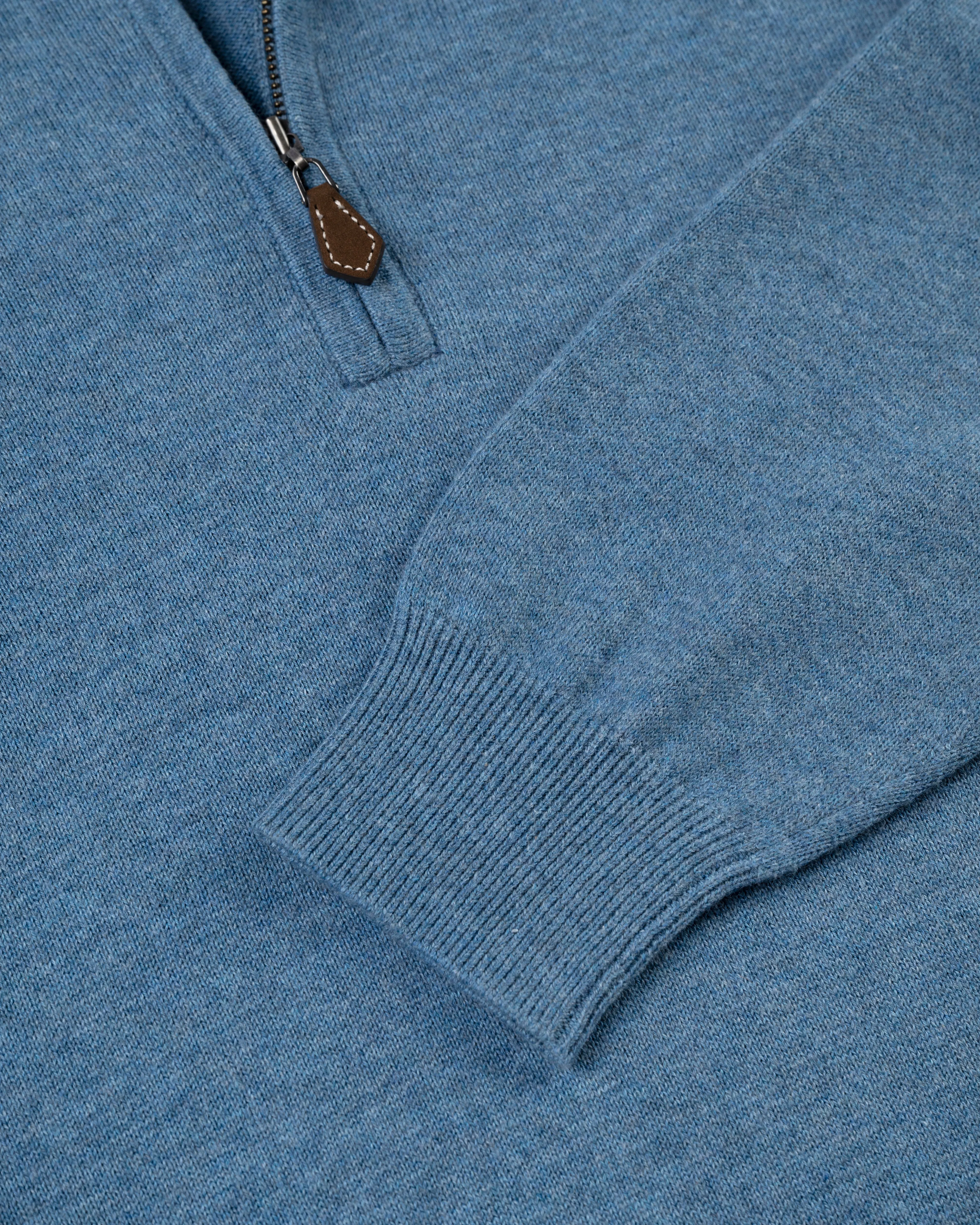 COTTON CASHMERE QUARTER ZIP UP - BLUE MARL