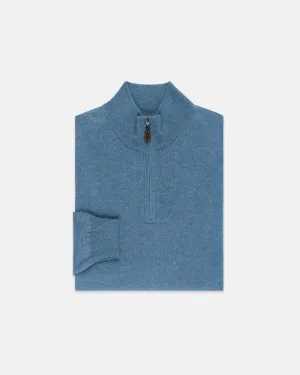 COTTON CASHMERE QUARTER ZIP UP - BLUE MARL