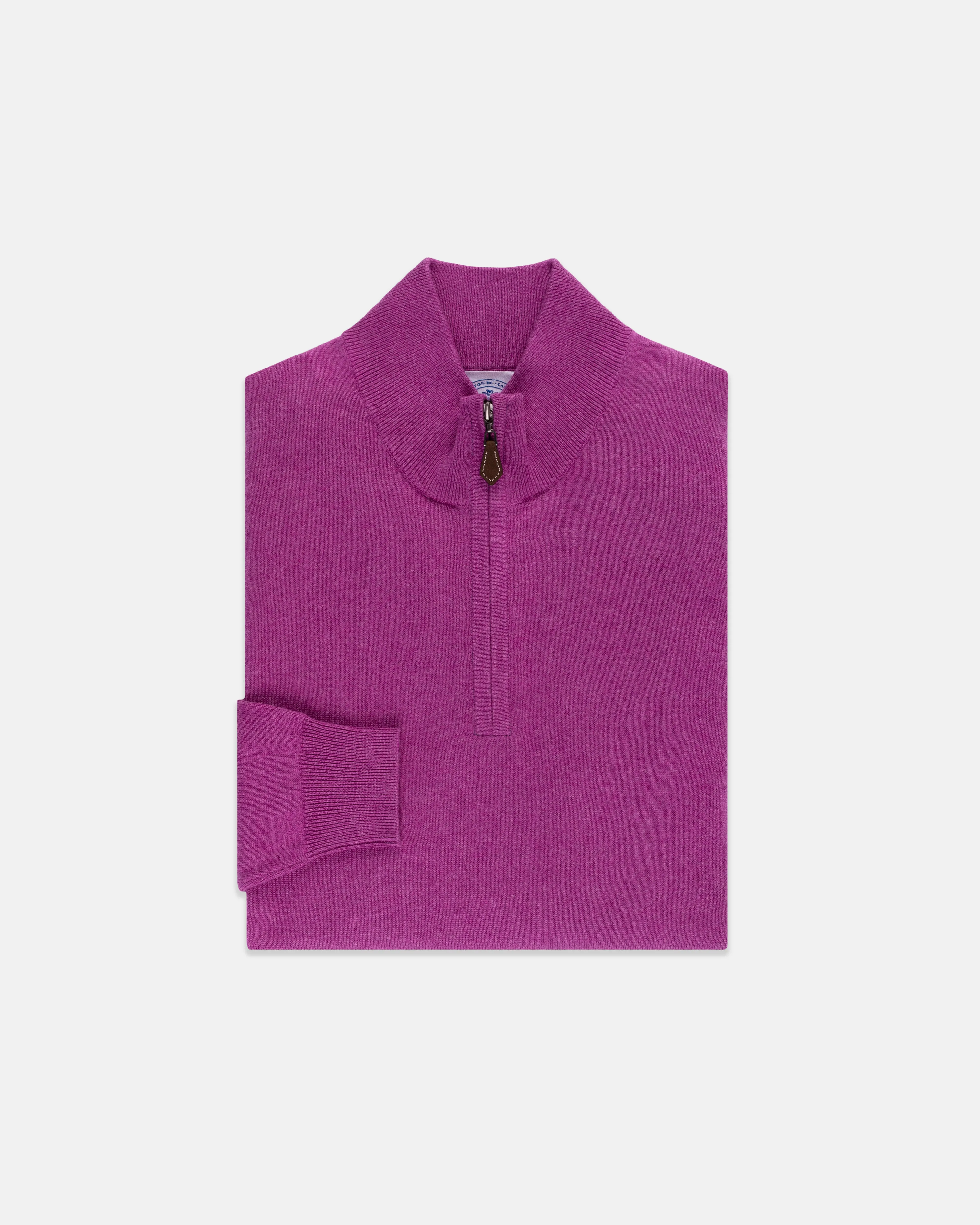 COTTON CASHMERE QUARTER ZIP UP - PURPLE