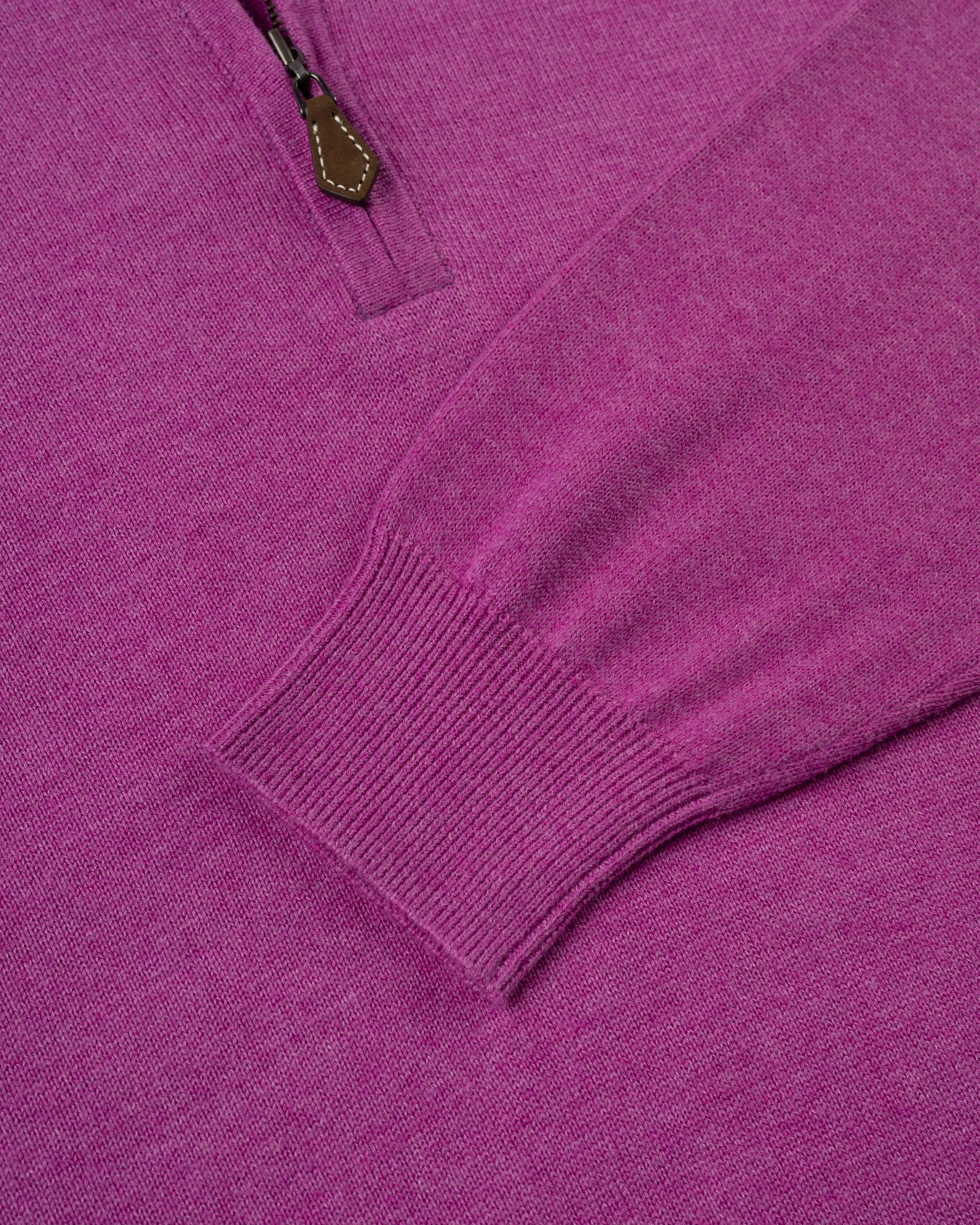 COTTON CASHMERE QUARTER ZIP UP - PURPLE