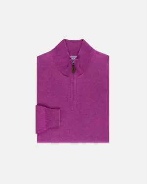 COTTON CASHMERE QUARTER ZIP UP - PURPLE