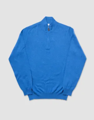 COTTON CASHMERE QUARTER ZIP UP - ROYAL BLUE