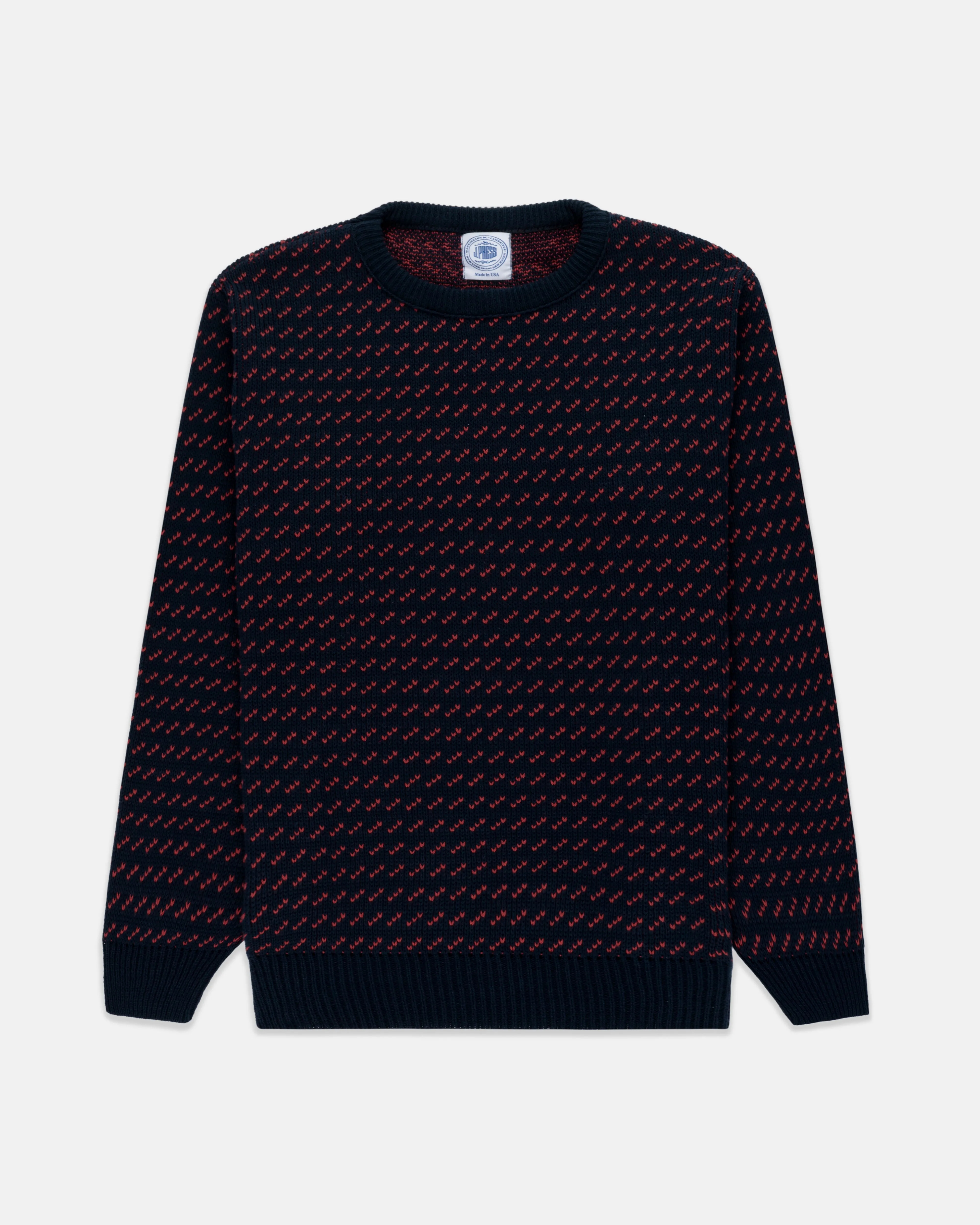 COTTON CREW NECK CHEVRON SWEATER - NAVY/RED