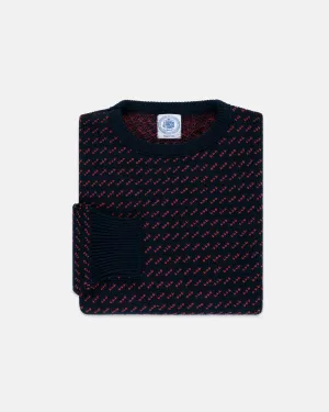 COTTON CREW NECK CHEVRON SWEATER - NAVY/RED