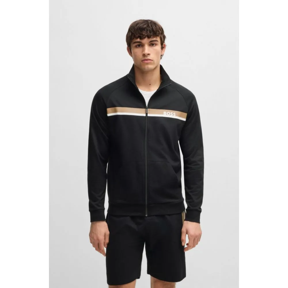 Cotton-terry zip-up jacket with stripe print