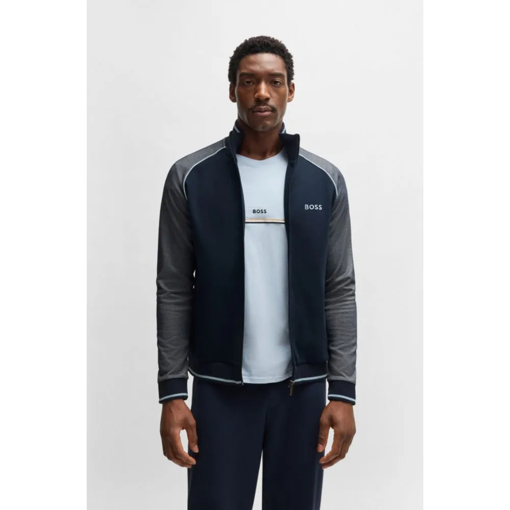 Cotton zip-up jacket with contrast piping