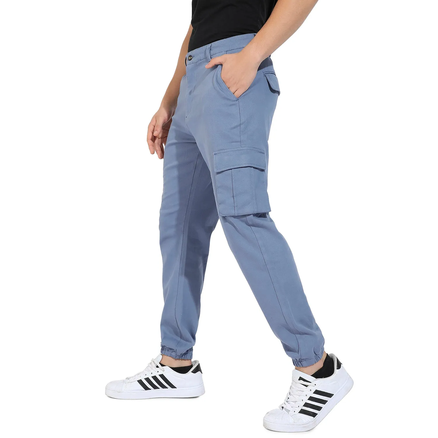 Cuffed Hem Solid Cargo Trousers