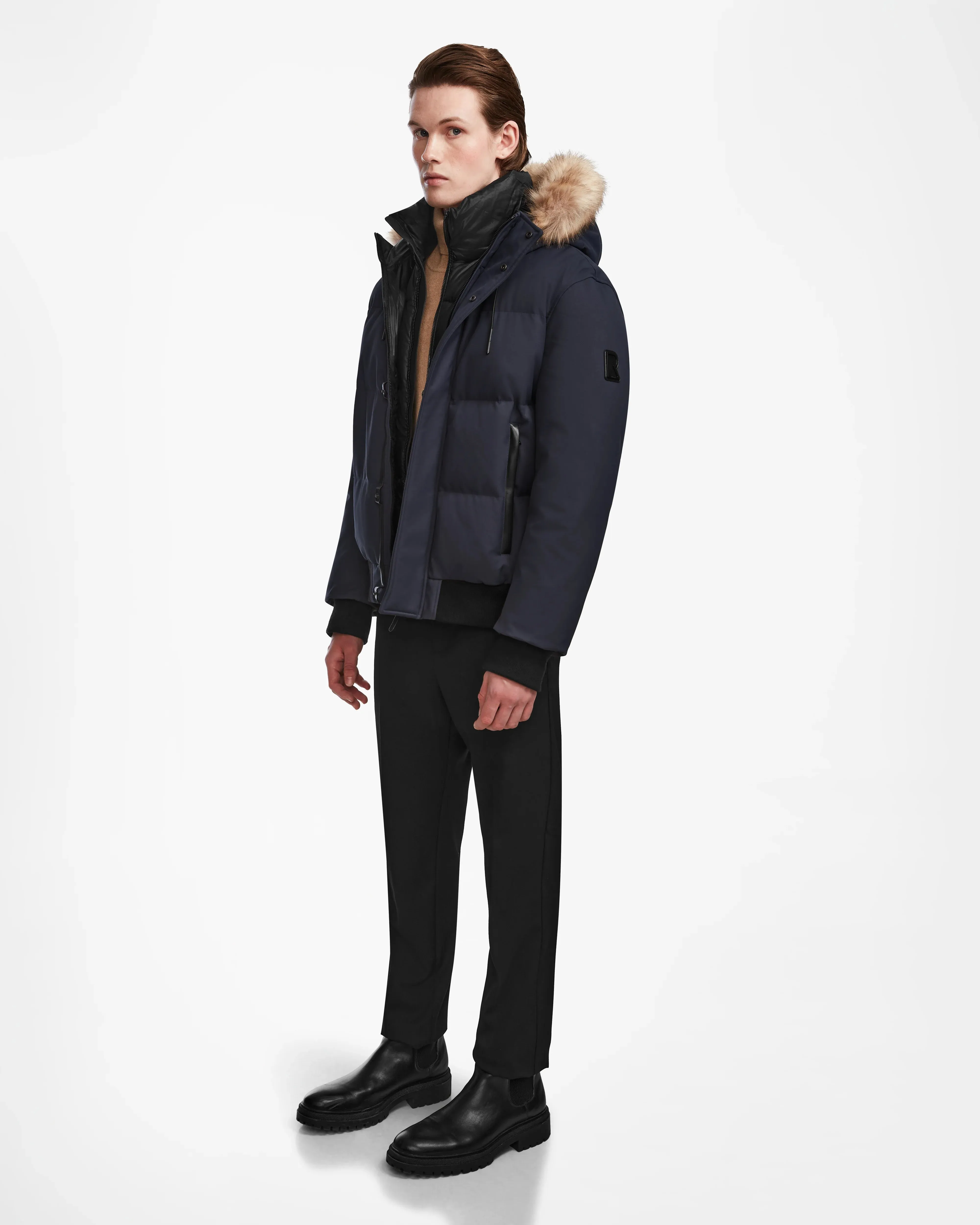 DALLAS MEN'S QUILTED DOWN BOMBER WITH REMOVABLE FAUX FUR