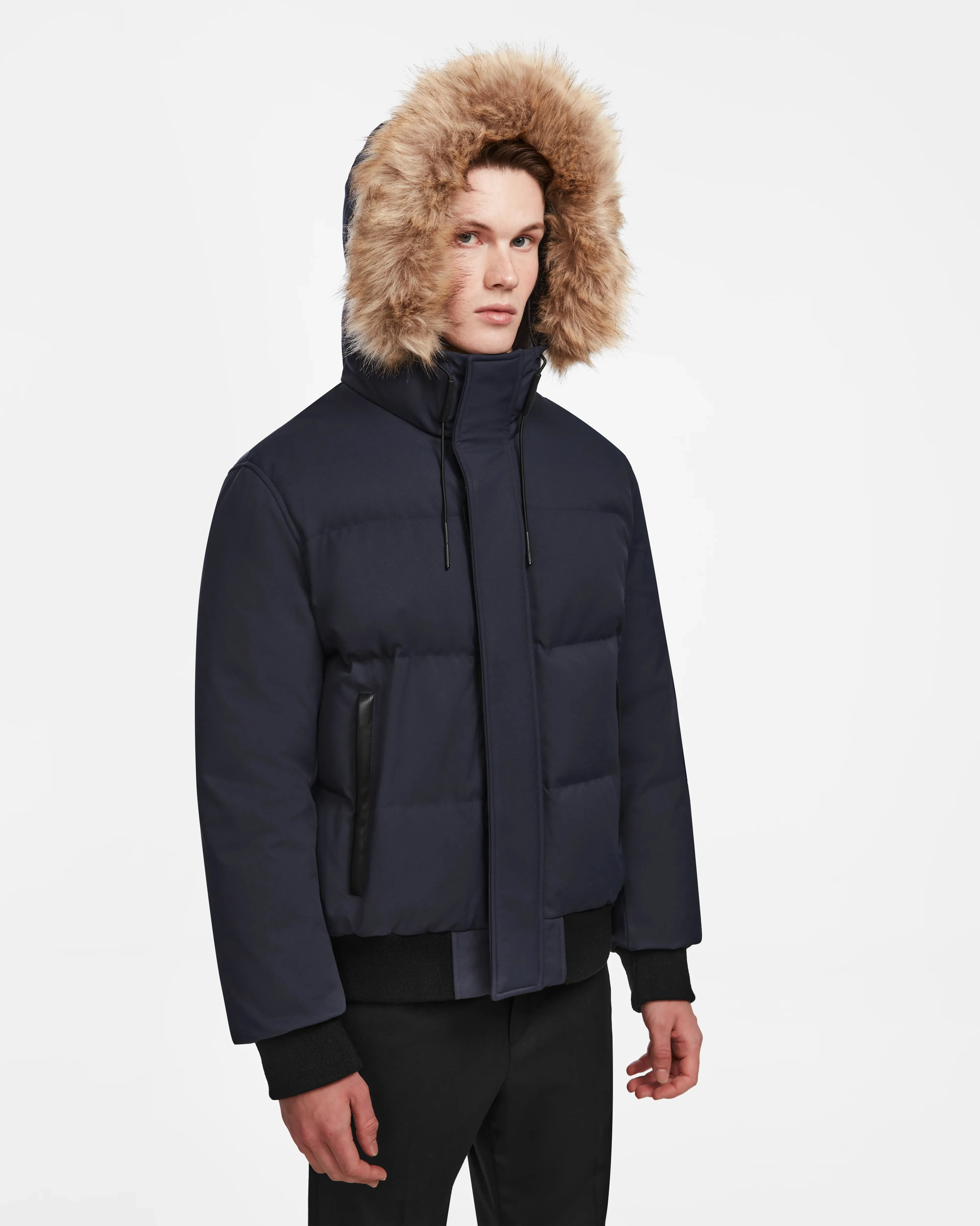 DALLAS MEN'S QUILTED DOWN BOMBER WITH REMOVABLE FAUX FUR