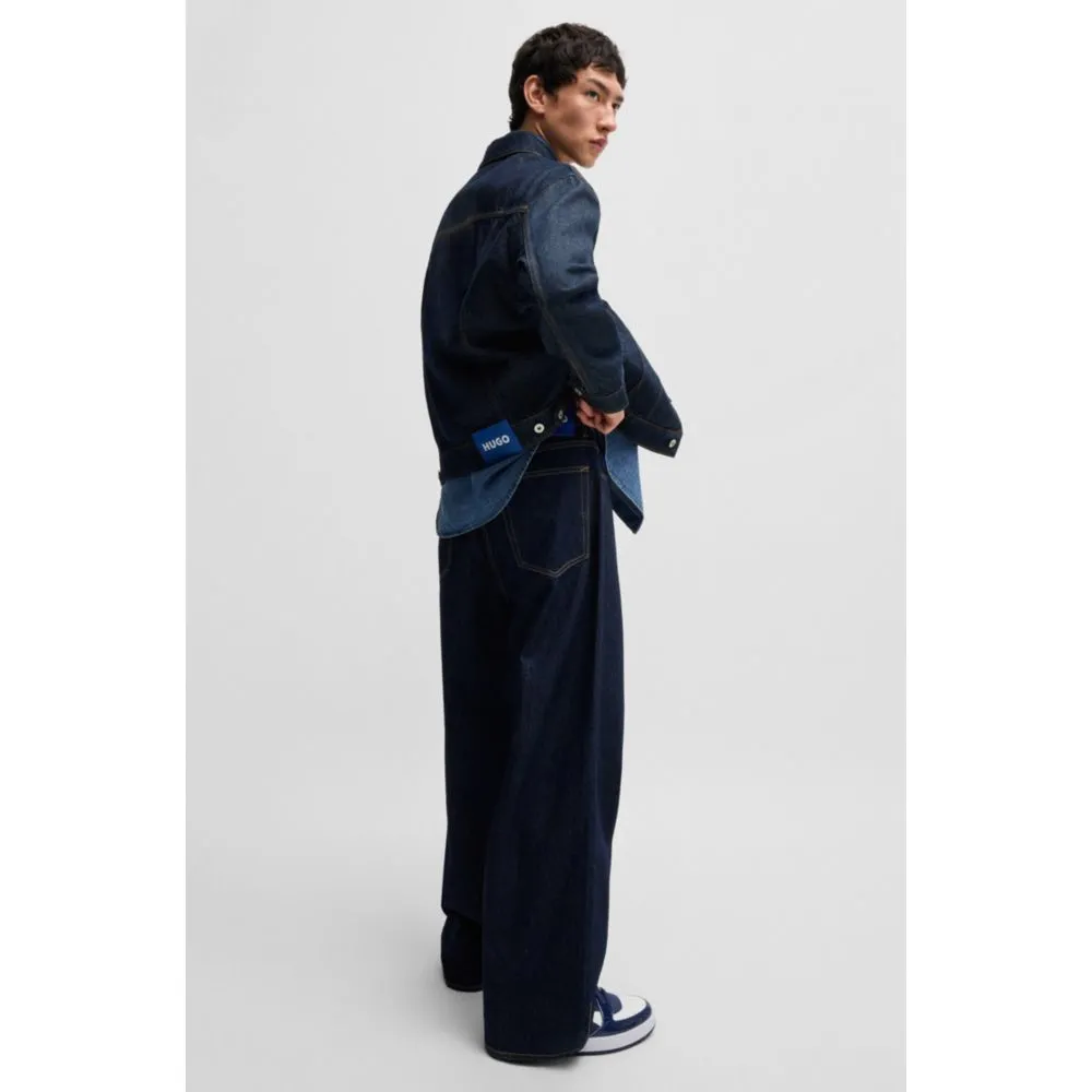 Dark-blue denim jacket with adjustable hem