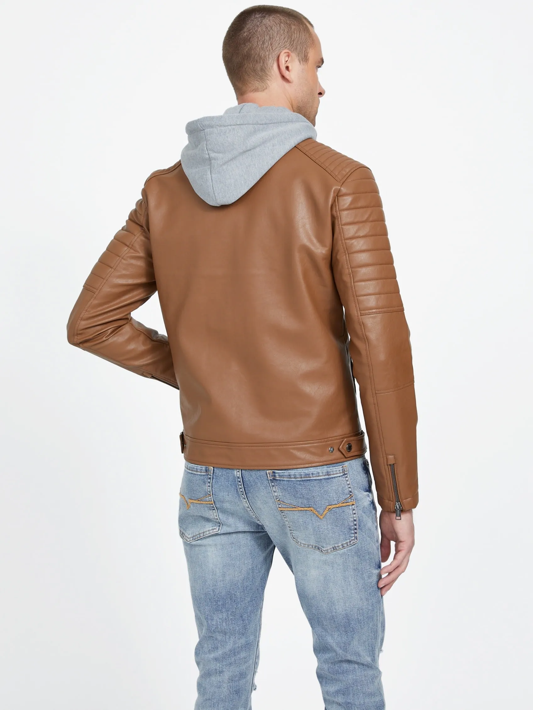 David Faux-Leather Hooded Jacket