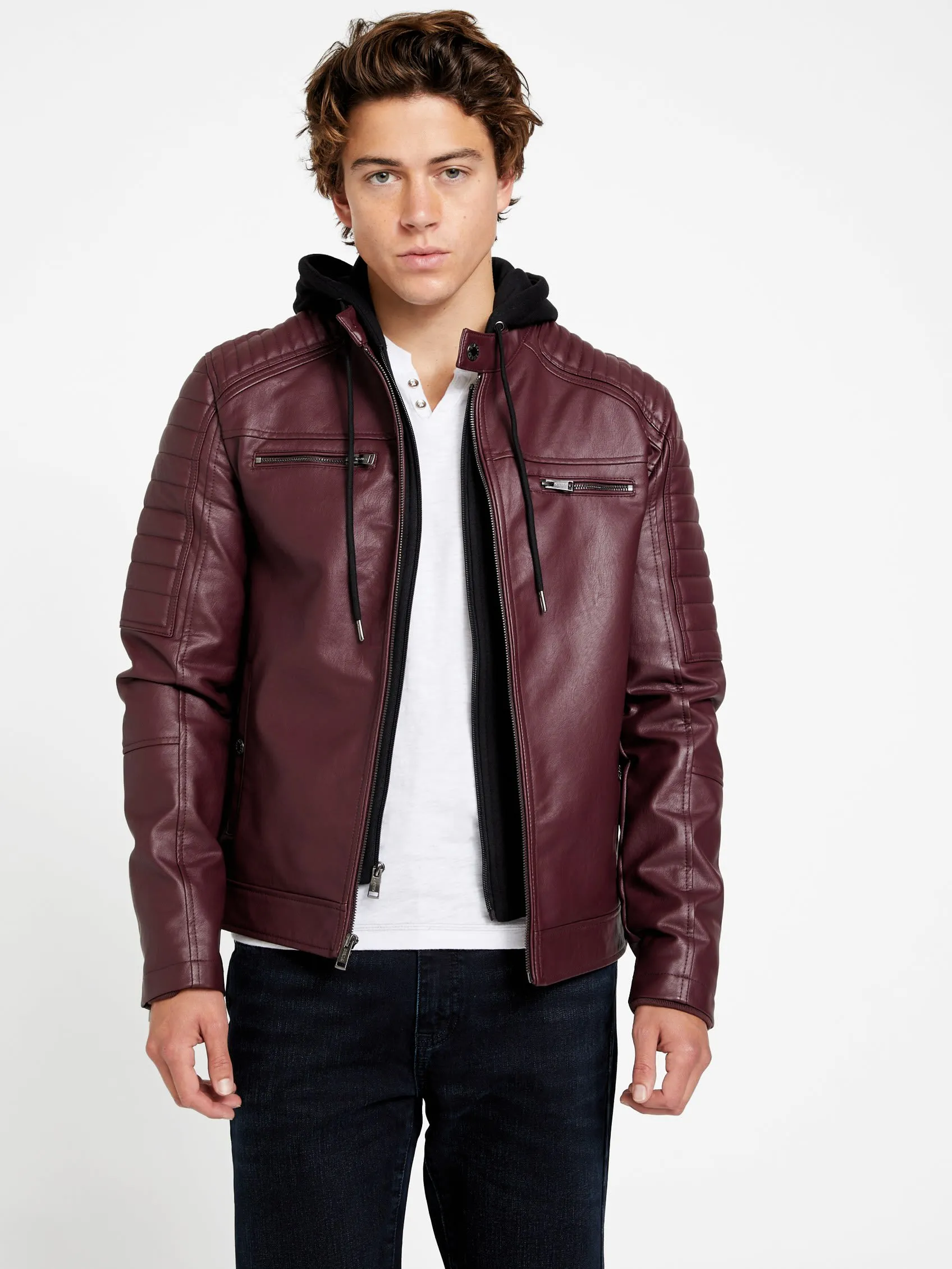 David Faux-Leather Hooded Jacket