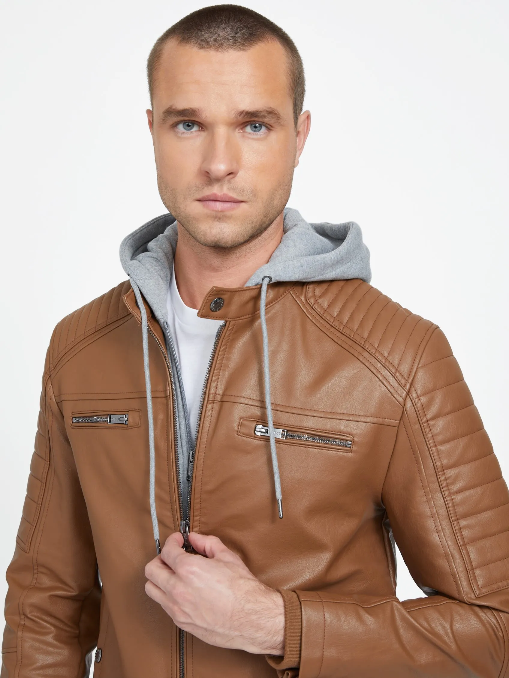 David Faux-Leather Hooded Jacket