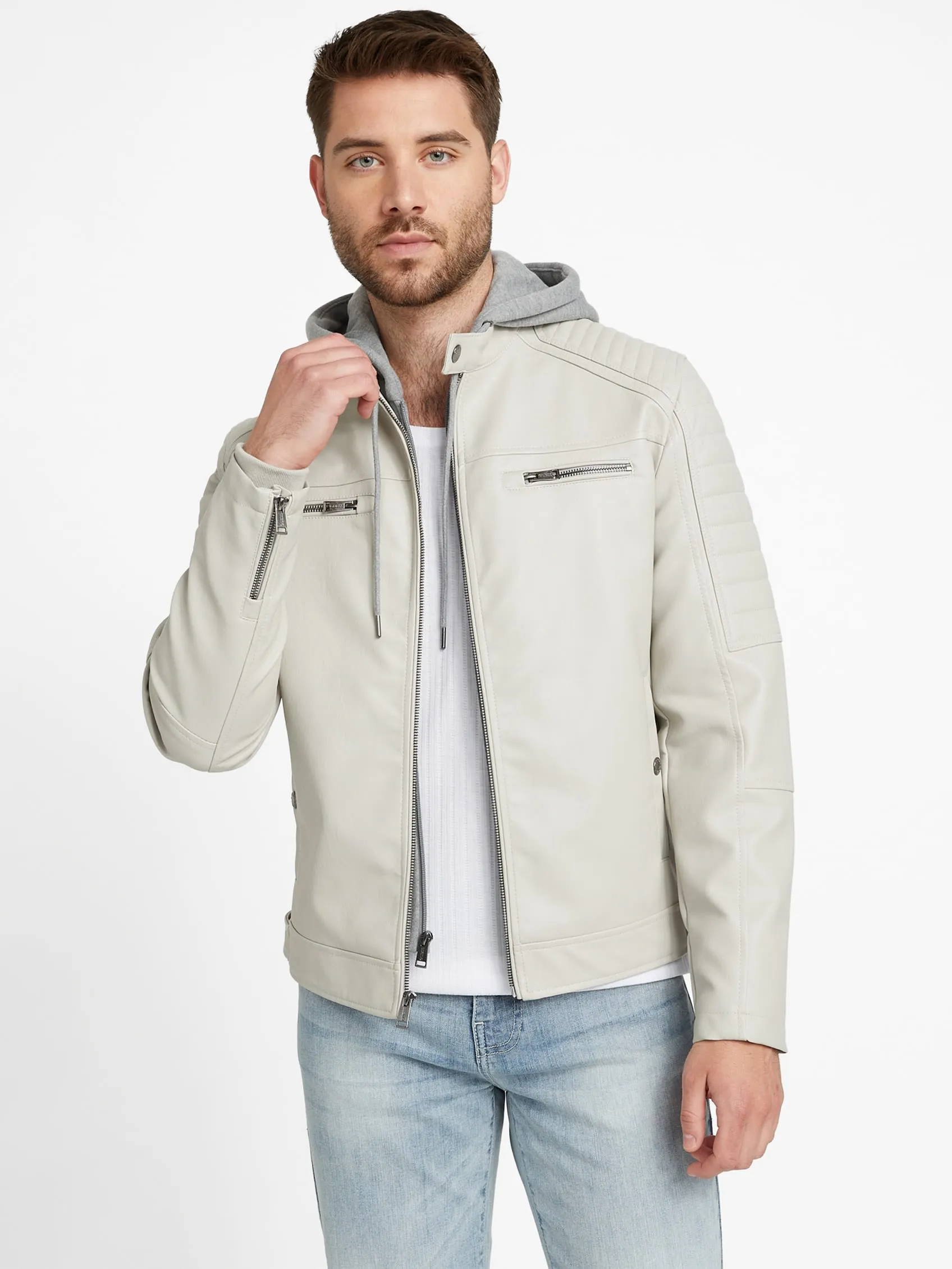 David Faux-Leather Hooded Jacket