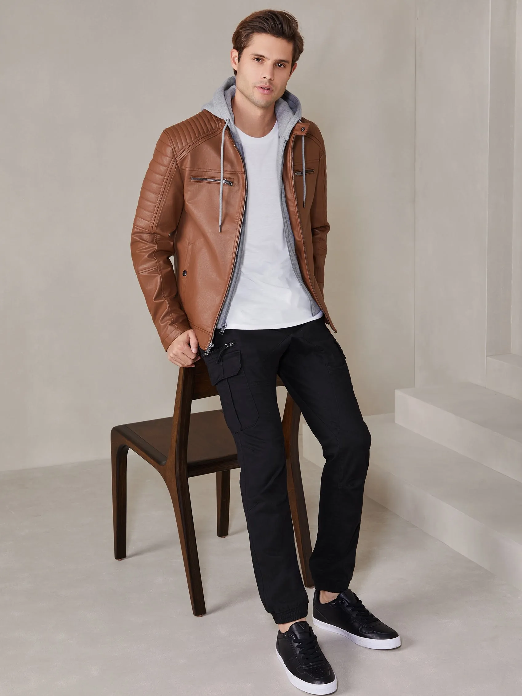 David Faux-Leather Hooded Jacket