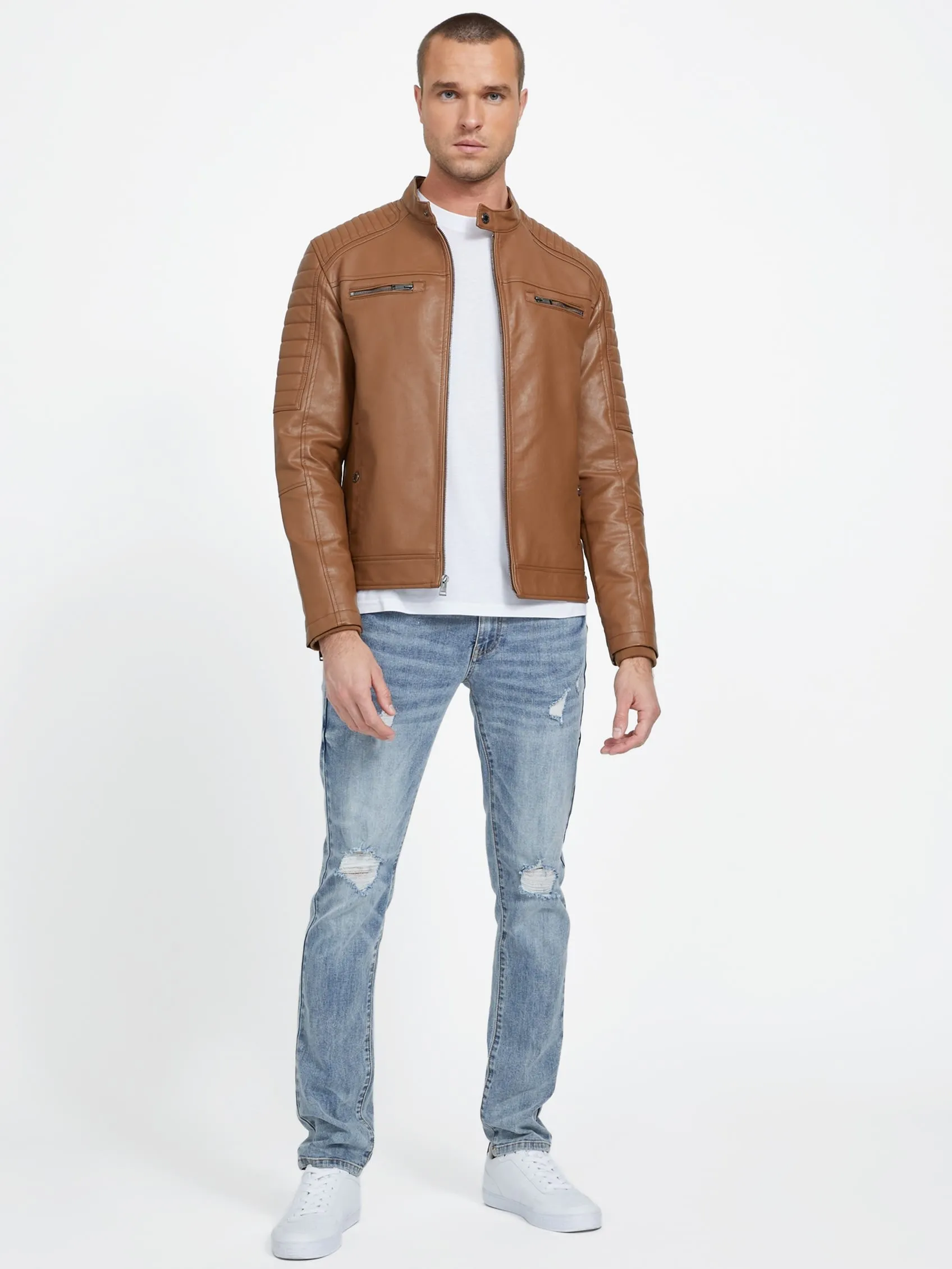David Faux-Leather Hooded Jacket