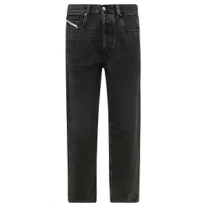 Diesel D-Macs Logo Patch Straight Leg Black Denim Jeans