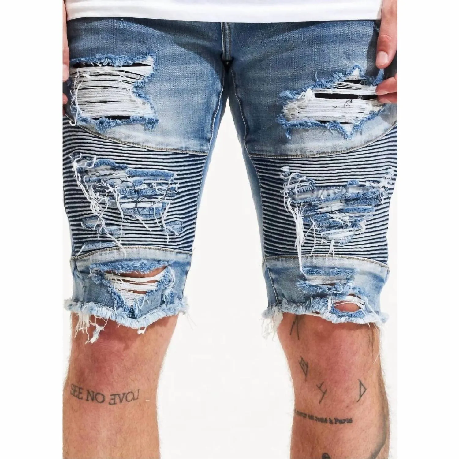 Distressed Ursus Shorts In Stonewash
