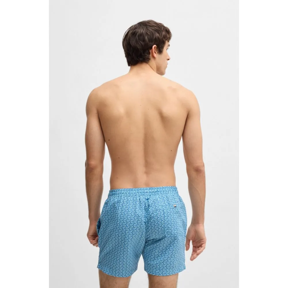 Drawstring-waist swim shorts with all-over print
