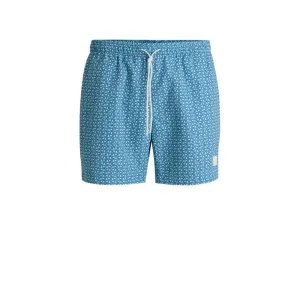 Drawstring-waist swim shorts with all-over print