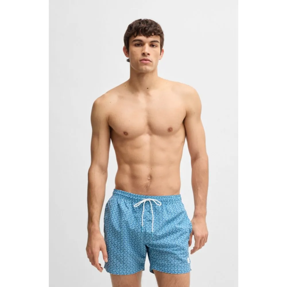 Drawstring-waist swim shorts with all-over print